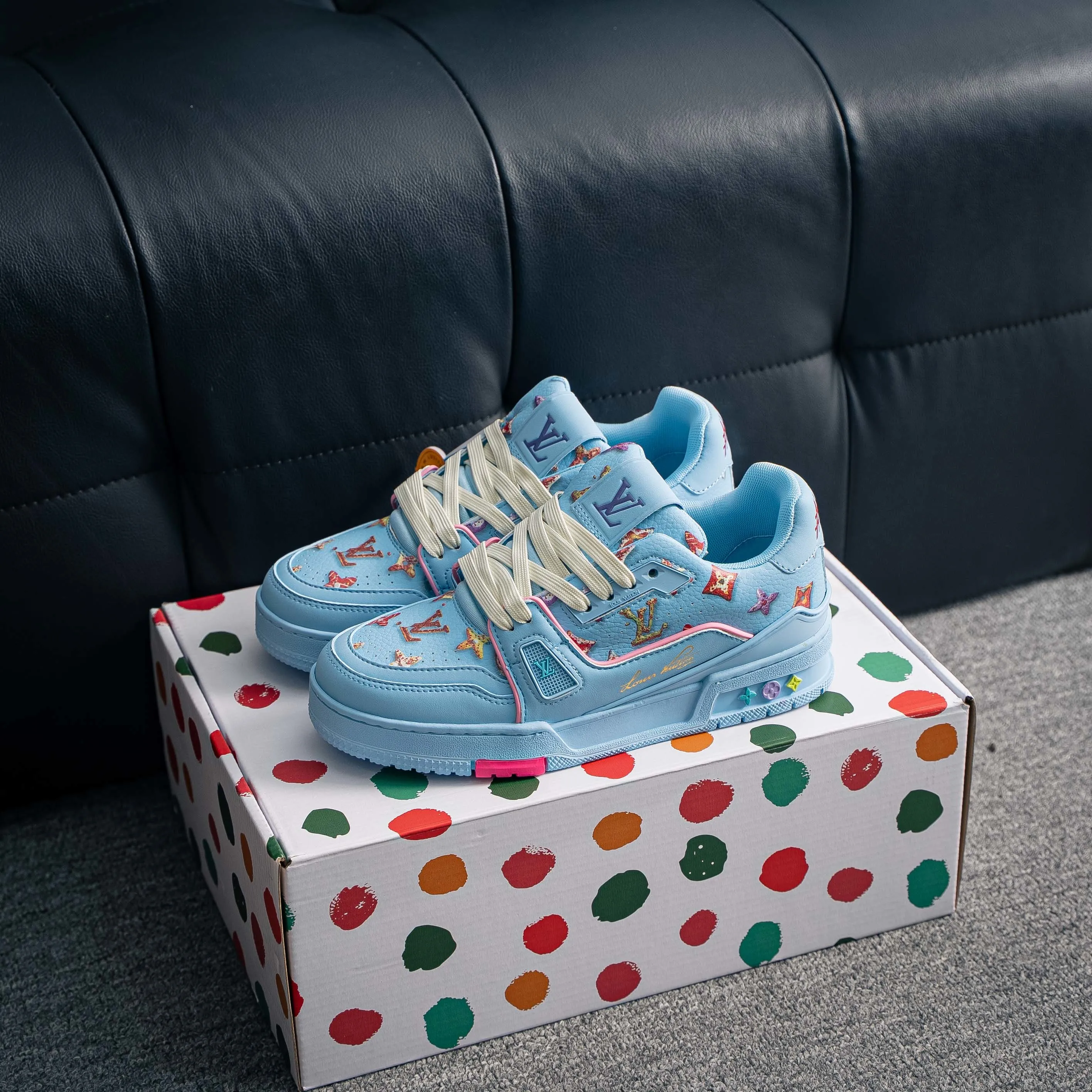 【 】 Louis Vuitton Trainer Sneaker Low Series Low-Top Retro Versatile Skate Shoes“ Virgil Abloh Retro Shoes ，
